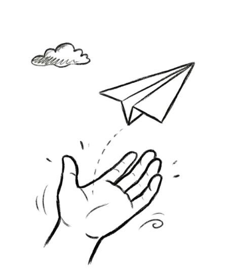 Papierflieger hebt aus einer Hand ab — wir bringen deine Idee live